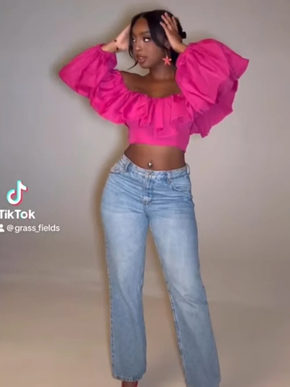 Off-Shoulder Ruffle Crop Top - Hot Pink - Picture 2 of 2